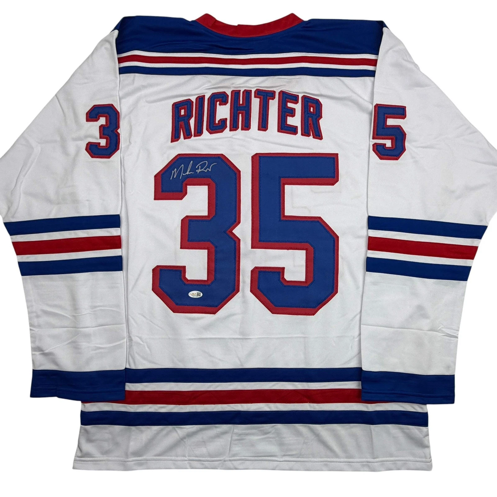 Autographed/Signed MIKE RICHTER New York White Hockey Jersey PSA/DNA COA Auto