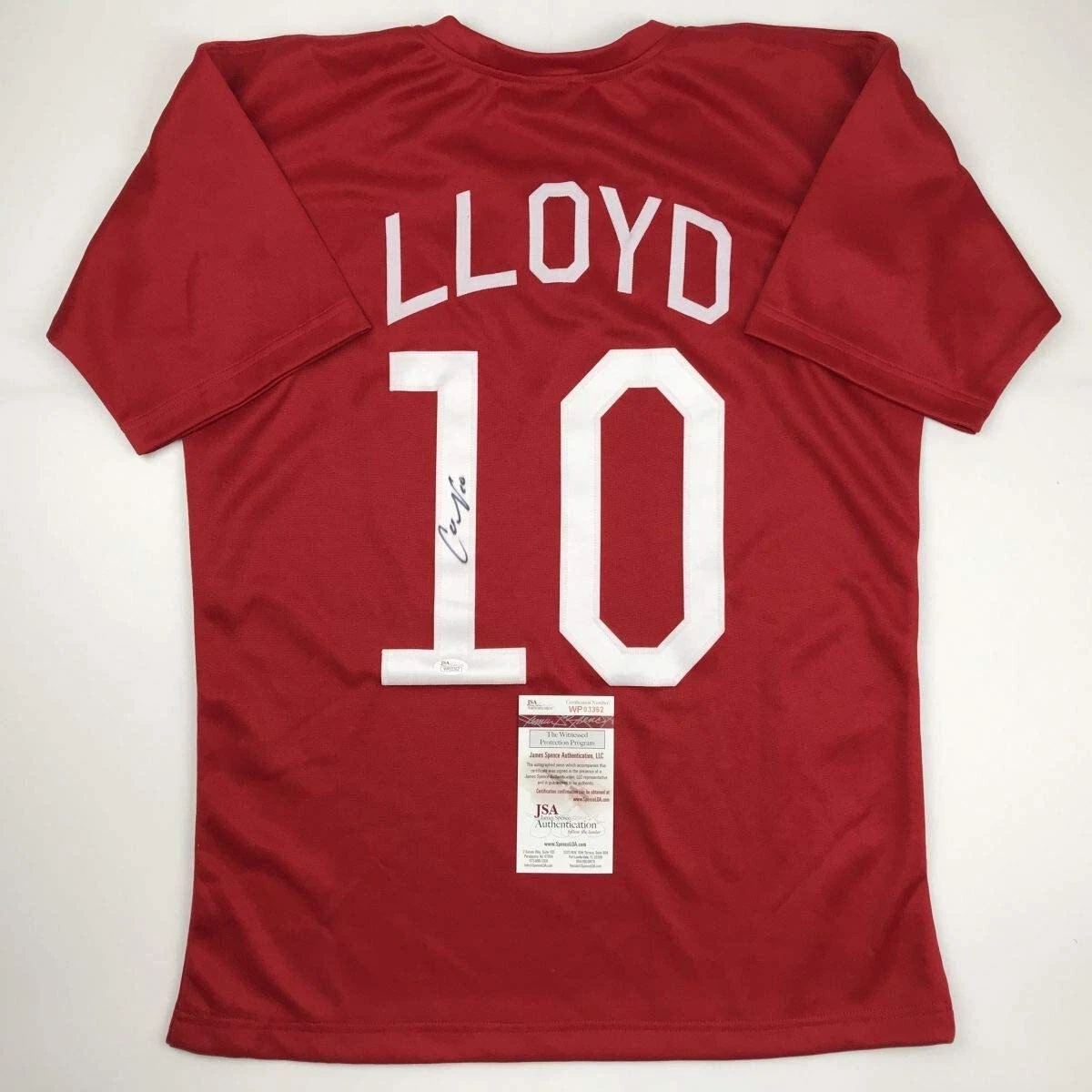 Autographed/Signed CARLI LLOYD Red Team USA Soccer USWNT Jersey JSA COA Auto