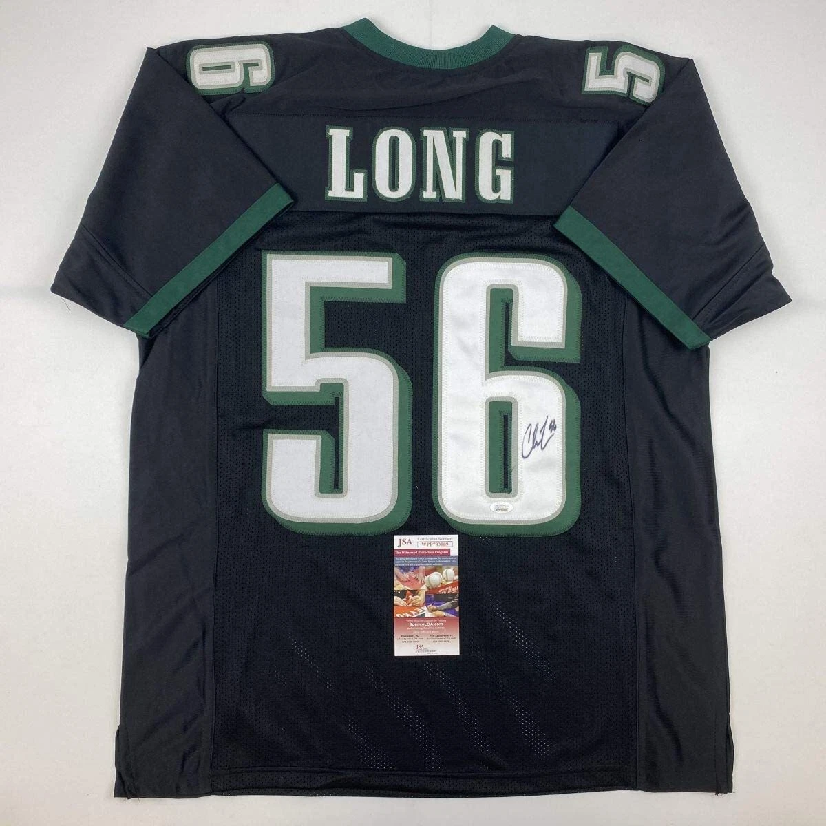Autographed/Signed CHRIS LONG Philadelphia Black Football Jersey JSA COA Auto