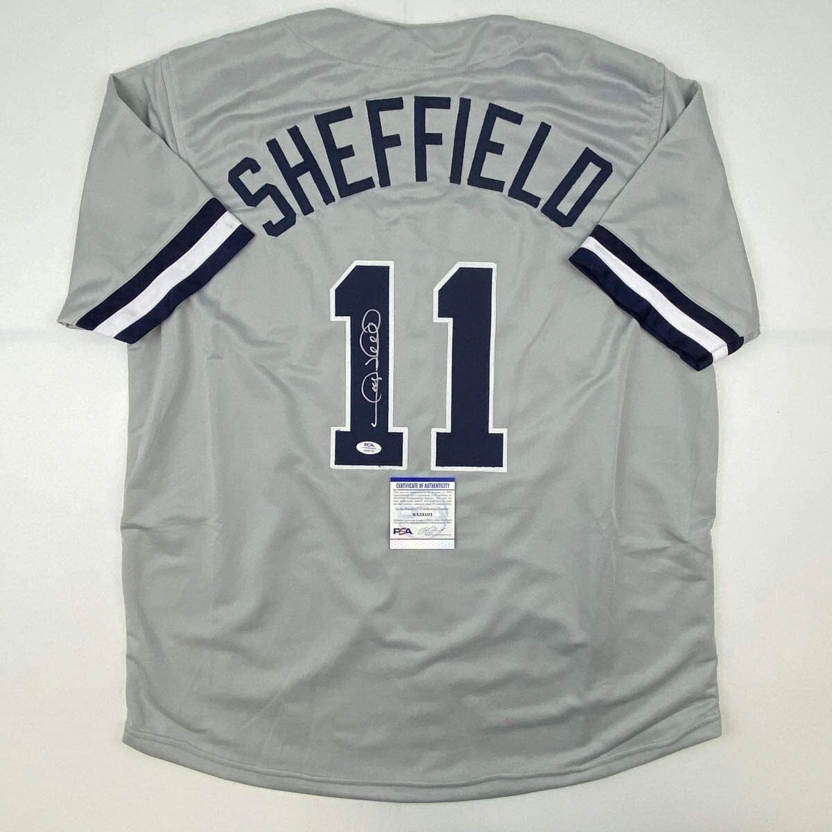 Autographed/Signed GARY SHEFFIELD New York Grey Baseball Jersey PSA/DNA COA Auto