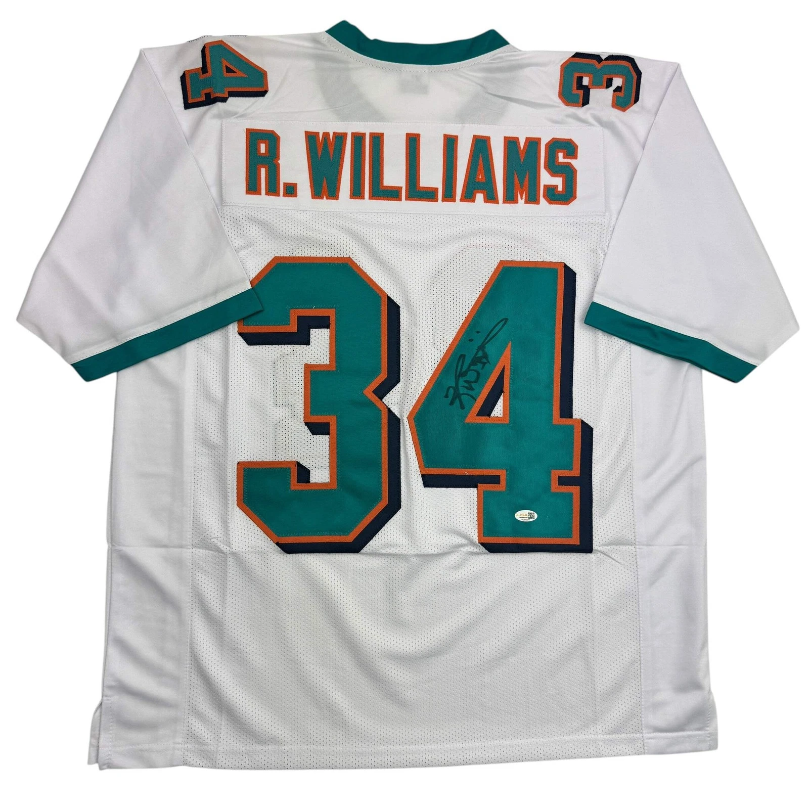 Autographed/Signed RICKY WILLIAMS Miami White Football Jersey JSA COA Auto