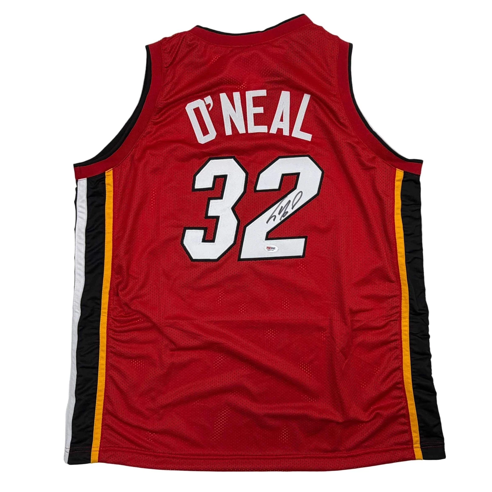 Autographed/Signed SHAQUILLE SHAQ O'NEAL Miami Red Basketball Jersey JSA COA