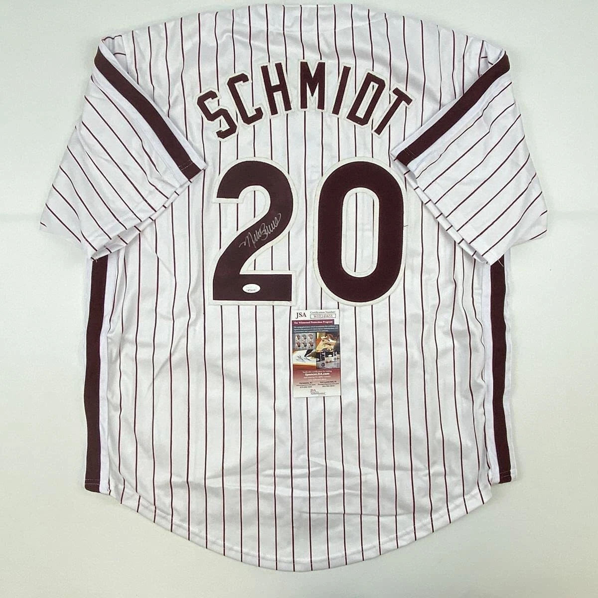 Autographed/Signed MIKE SCHMIDT Philadelphia Pinstripe Baseball Jersey JSA COA