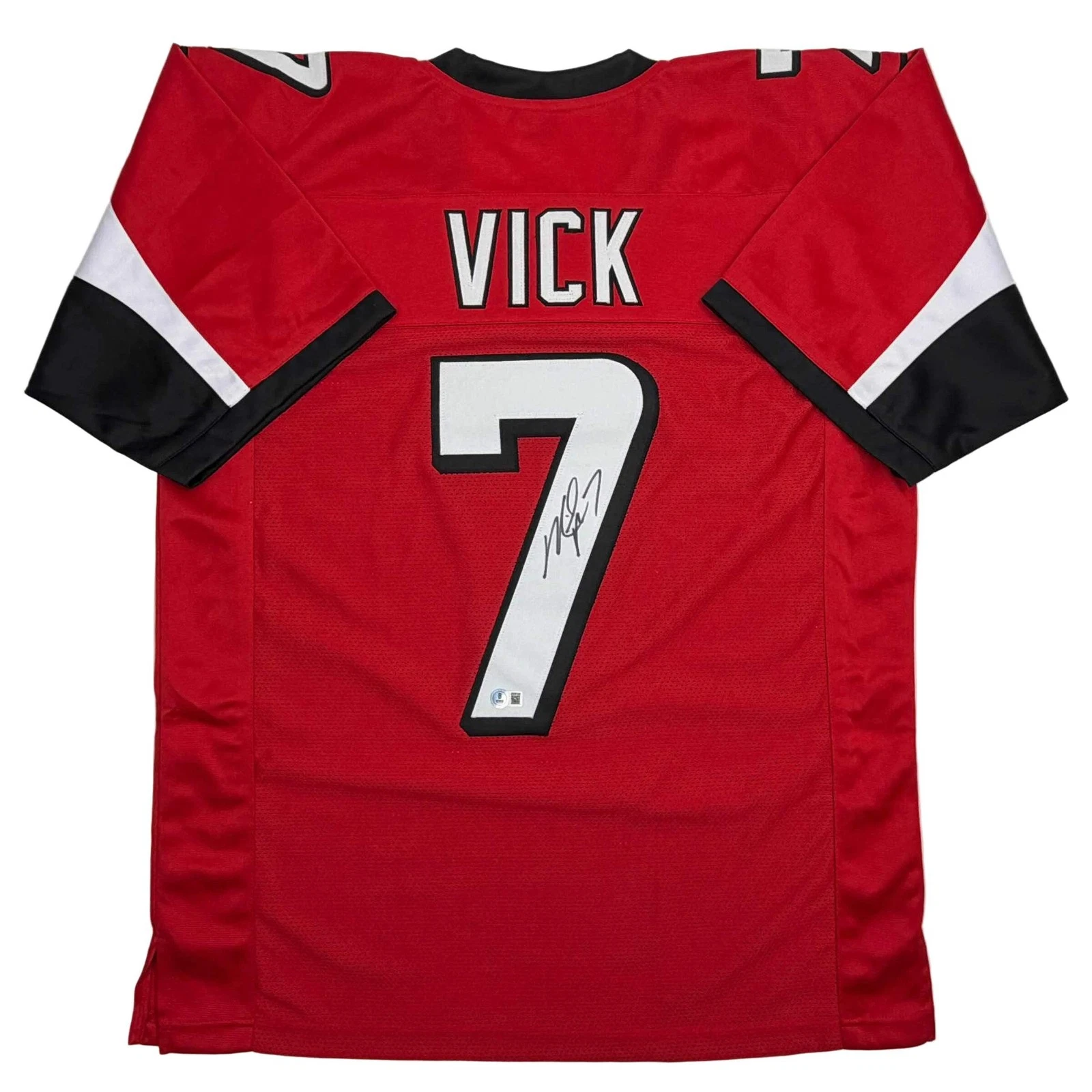 Autographed/Signed MICHAEL MIKE VICK Atlanta Red Football Jersey PSA/DNA COA