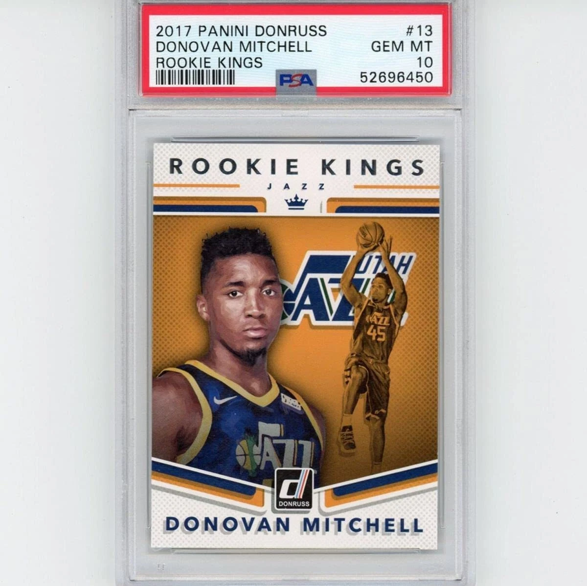 Graded 2017-18 Panini Donruss DONOVAN MITCHELL #13 Rookie Kings RC Card PSA 10