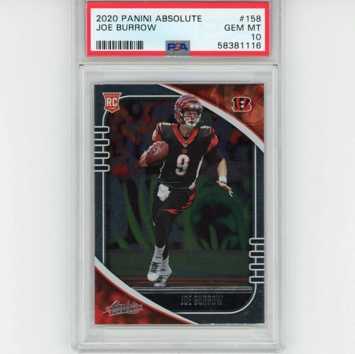 Graded 2020 Panini Absolute JOE BURROW #158 Rookie Football Card PSA 10 Gem Mint