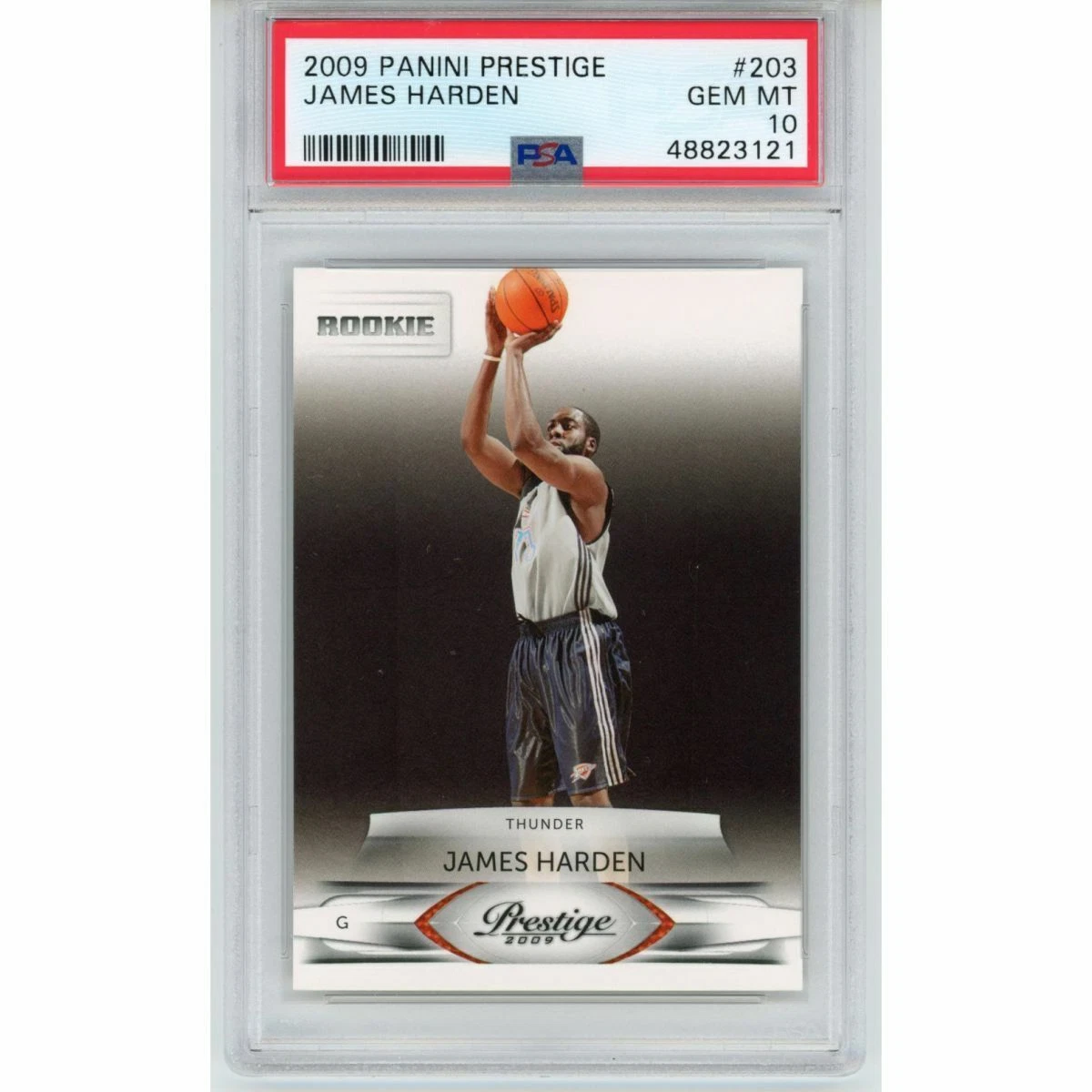 Graded 2009-10 Panini Prestige JAMES HARDEN #203 Rookie Basketball Card PSA 10