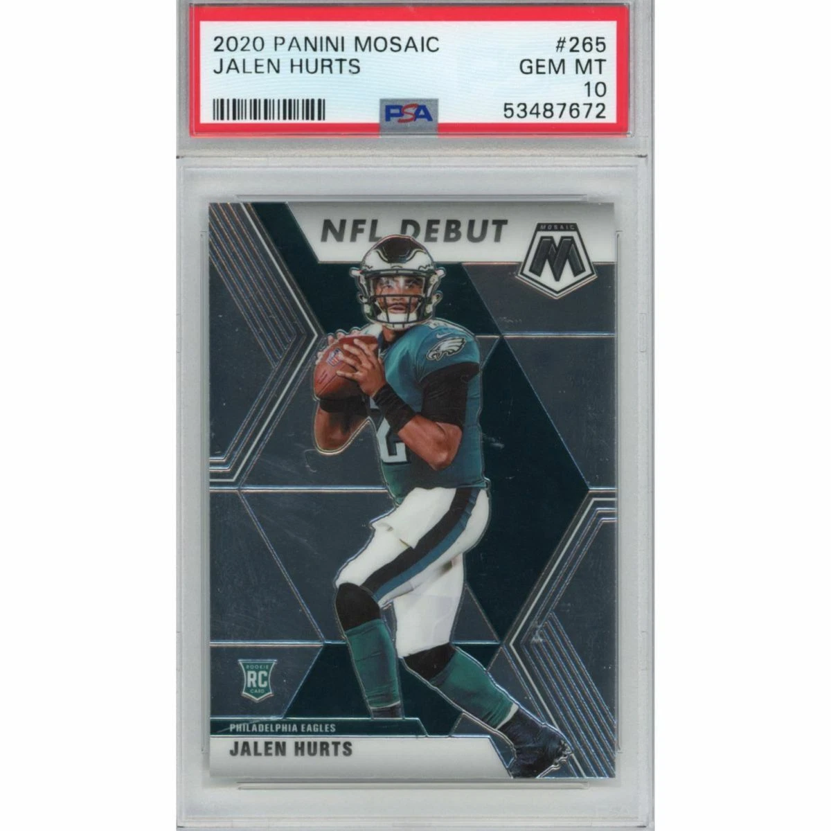 Graded 2020 Panini Mosaic JALEN HURTS #265 Rookie Football Card PSA 10 Gem Mint