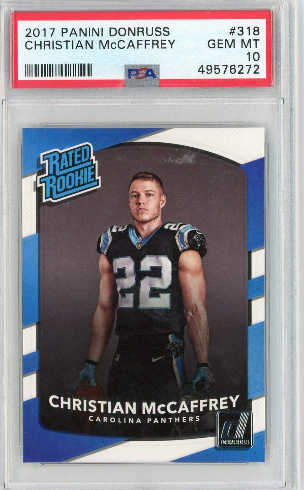 Graded 2017 Panini Donruss CHRISTIAN MCCAFFREY #318 Rookie Football Card PSA 10