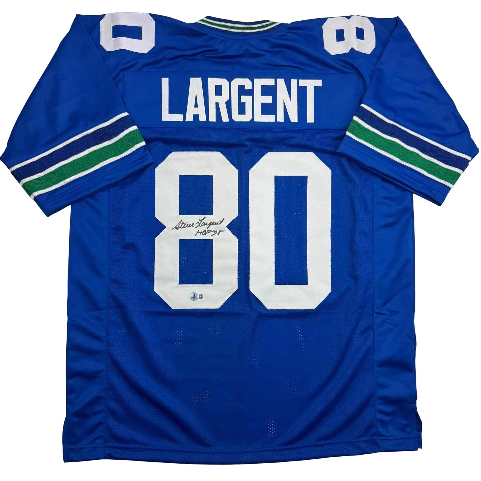 Autographed/Signed STEVE LARGENT HOF 95 Seattle Blue Football Jersey JSA COA