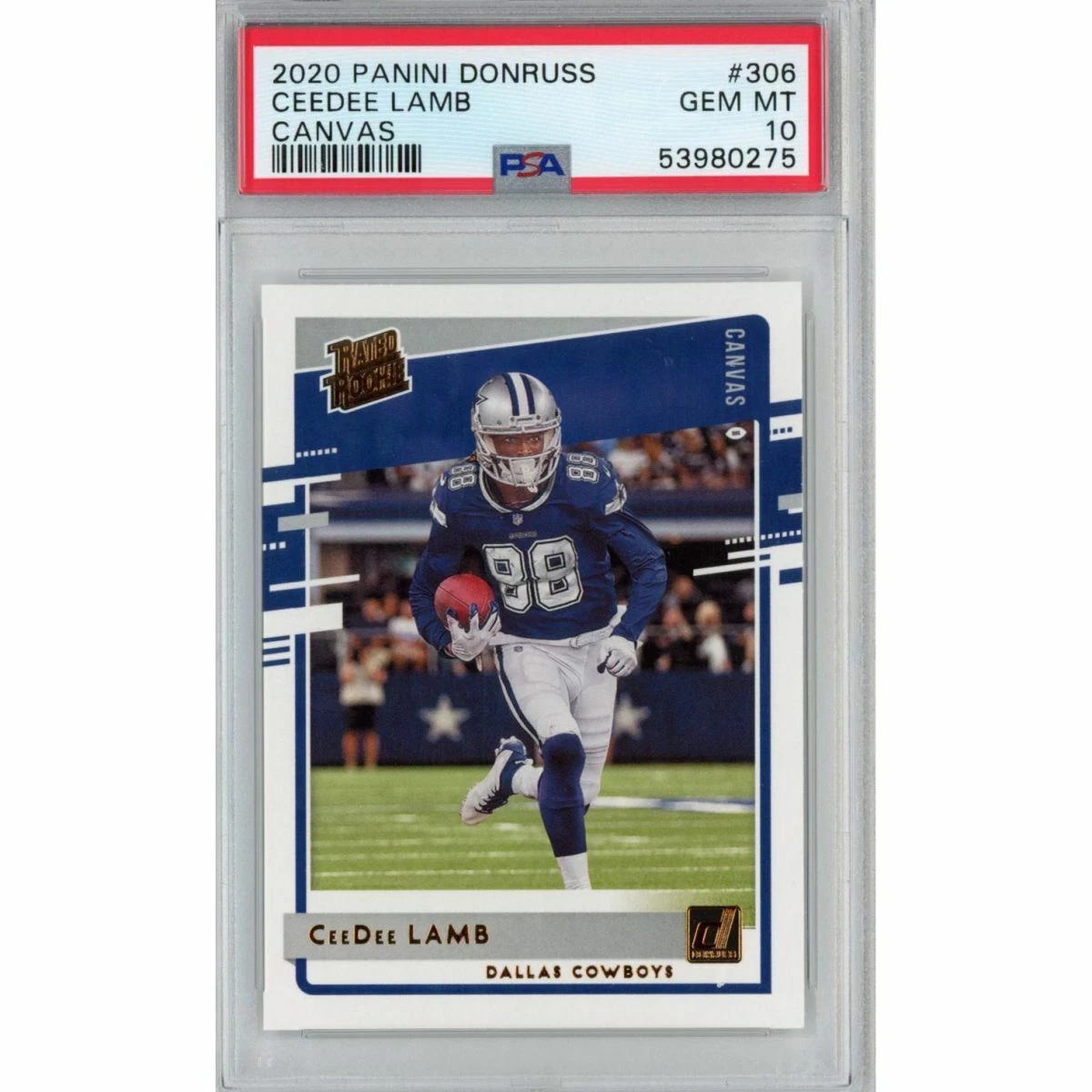 Graded 2020 Panini Donruss CEEDEE LAMB #306 Canvas Rookie Football Card PSA 10