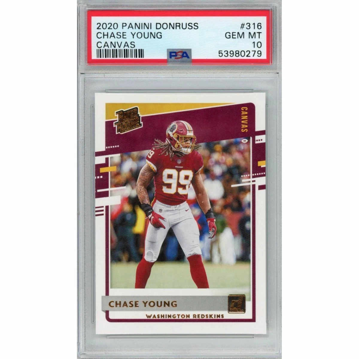 Graded 2020 Panini Donruss CHASE YOUNG #316 Canvas Rookie Football Card PSA 10