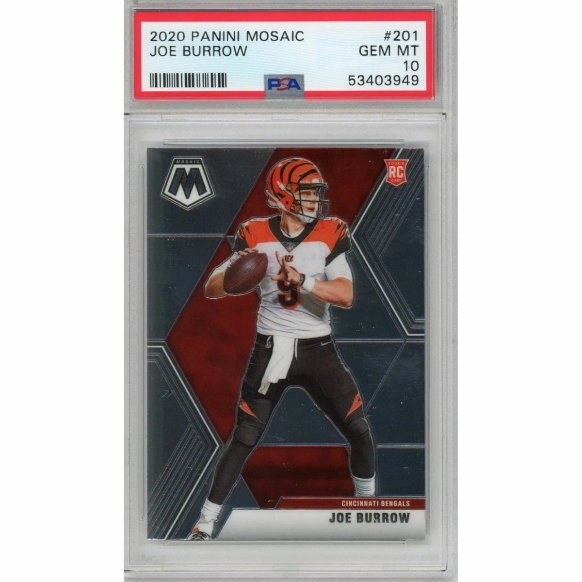 Graded 2020 Panini Mosaic JOE BURROW #201 Rookie Football Card PSA 10 Gem Mint