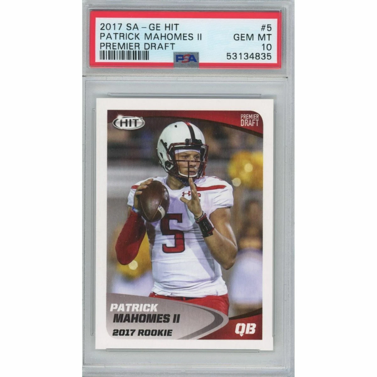 Graded 2017 Sage SA-GE Hit Premier Draft PATRICK MAHOMES #5 Rookie Card PSA 10