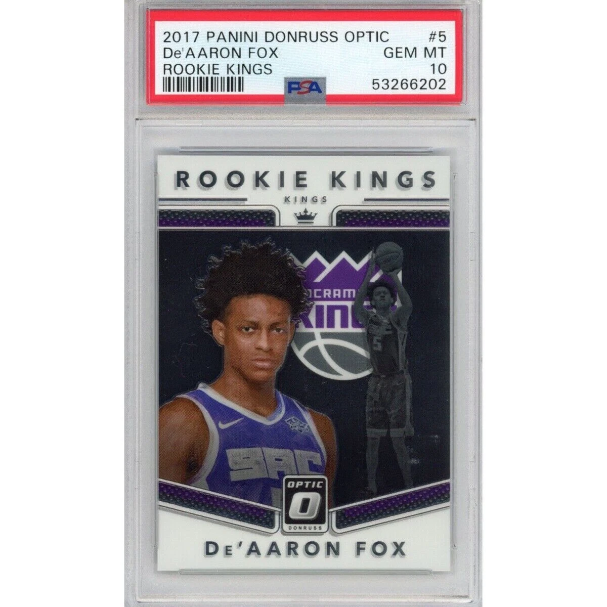 Graded 2017-18 Panini Donruss Optic DE'AARON FOX #5 Rookie Kings RC Card PSA 10