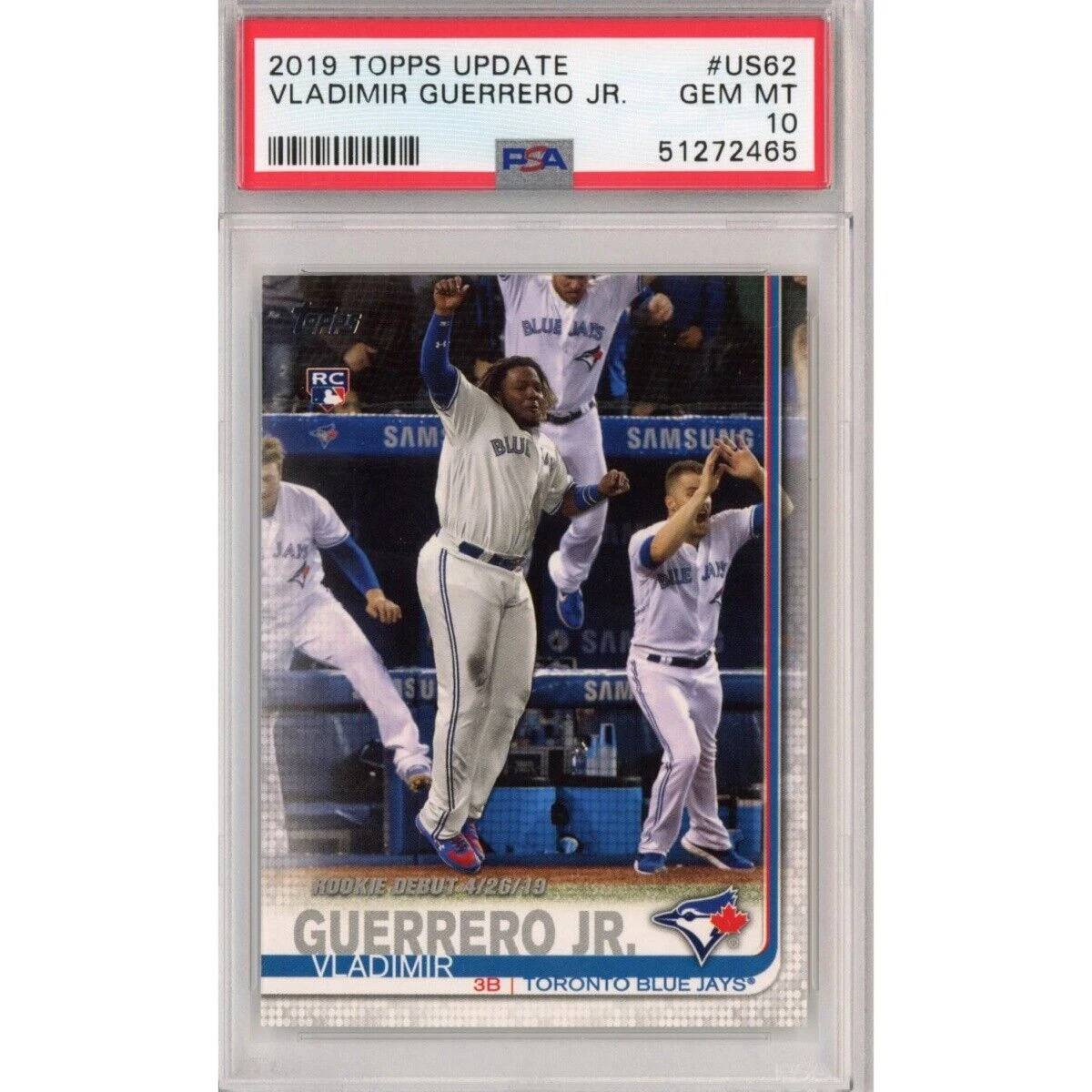 Graded 2019 Topps Update VLADIMIR VLAD GUERRERO JR #US62 Rookie Card PSA 10 Mint