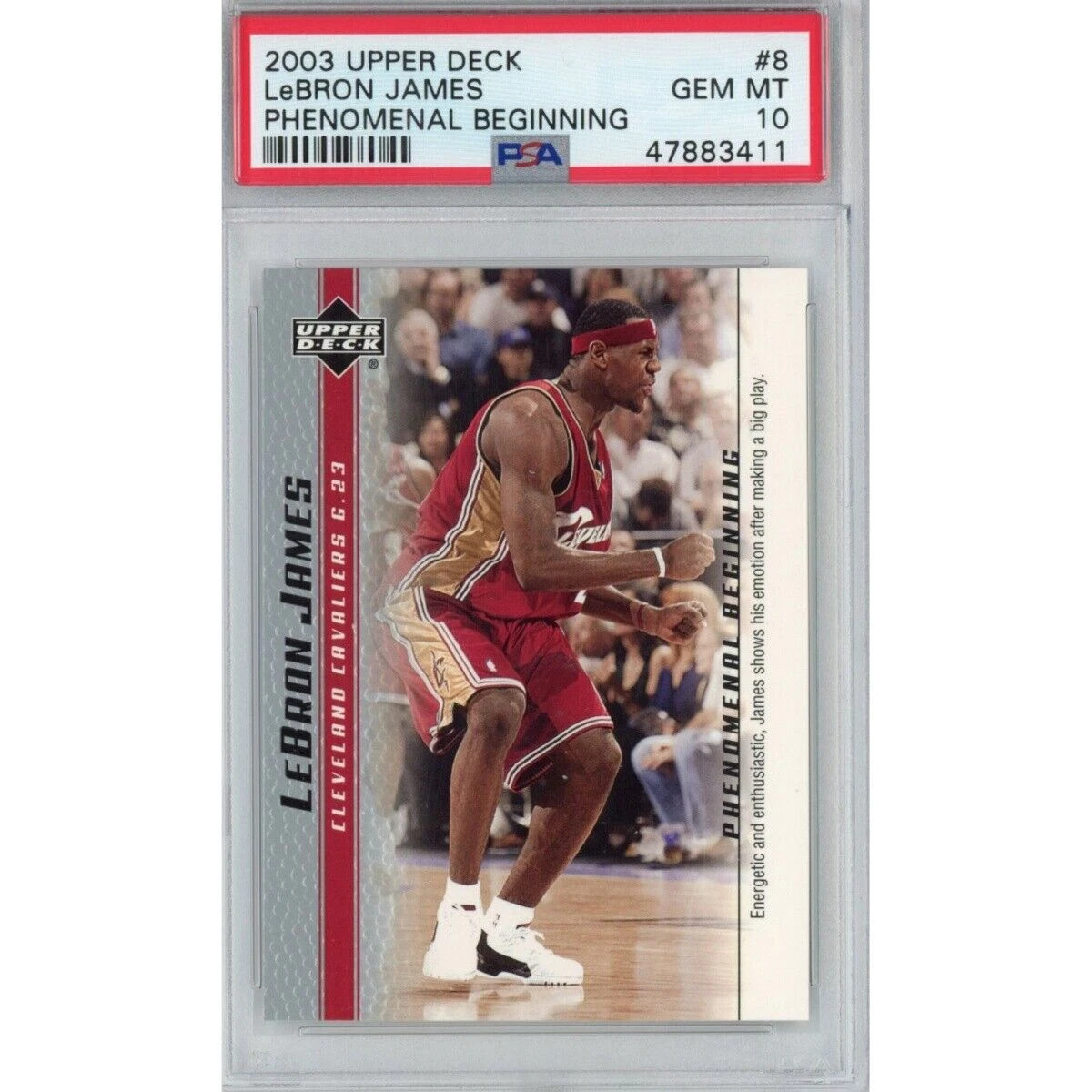 Graded 2003 Upper Deck LEBRON JAMES #8 Phenomenal Beginning Rookie Card PSA 10