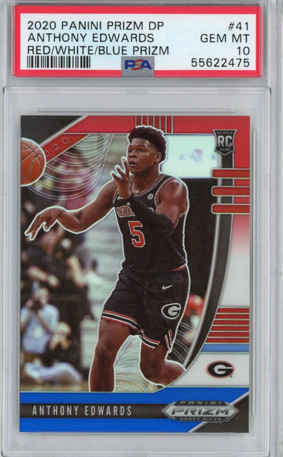 Graded 2020-21 Panini Prizm Anthony Edwards 41 Red White Blue Rookie Card PSA 10