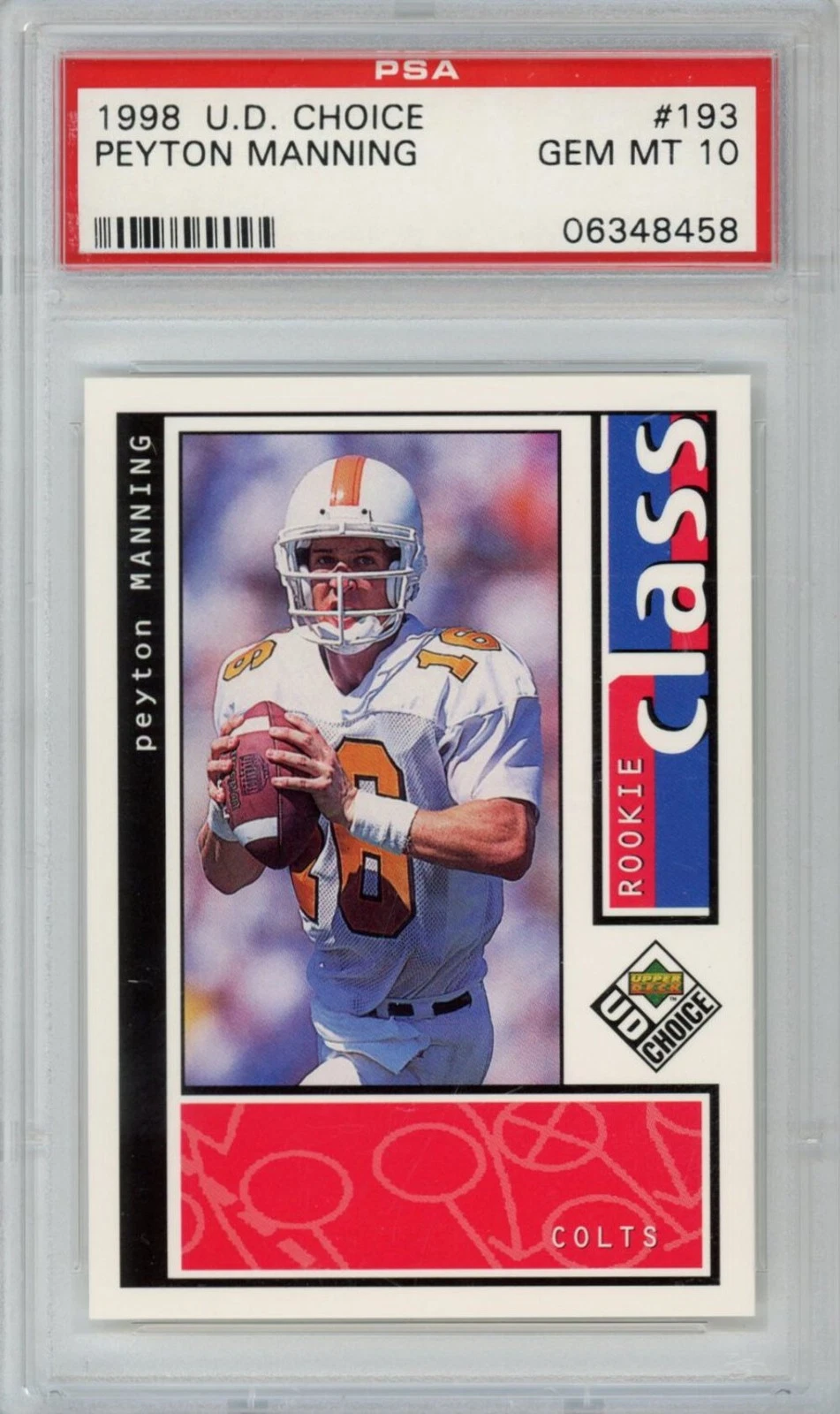 Graded 1998 Upper Deck UD Choice Peyton Manning #193 Rookie RC Card PSA 10 Mint