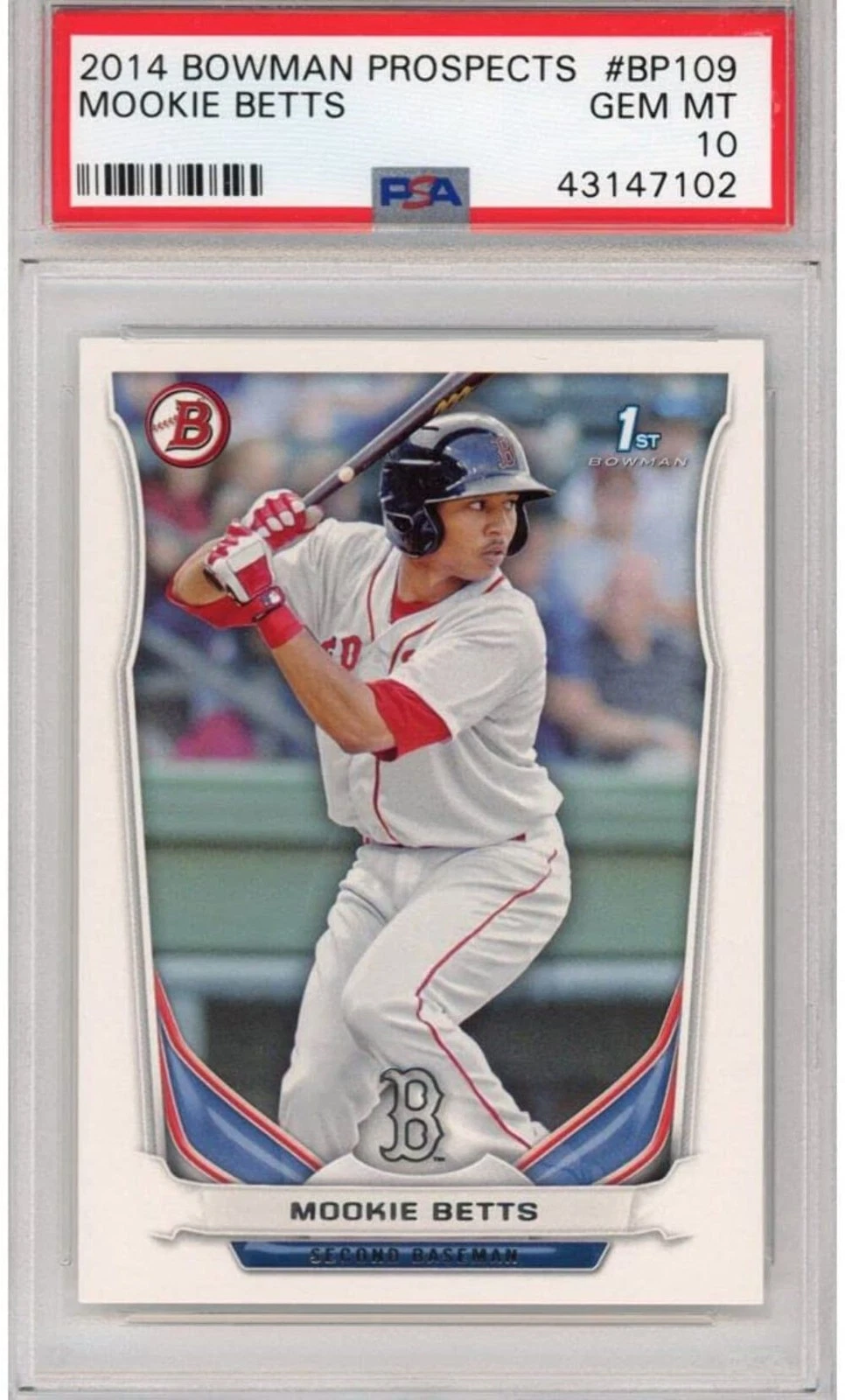 Graded 2014 Bowman Prospects MOOKIE BETTS #BP109 Rookie RC Baseball Card PSA 10