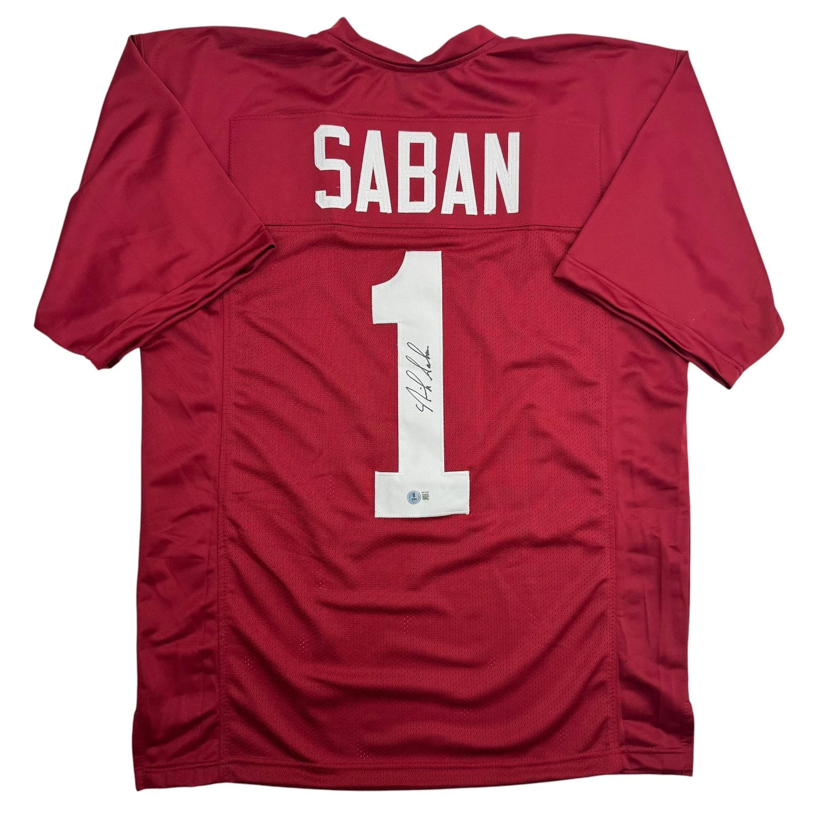 Autographed/Signed Nick Saban Alabama Red College Football Jersey PSA/DNA COA