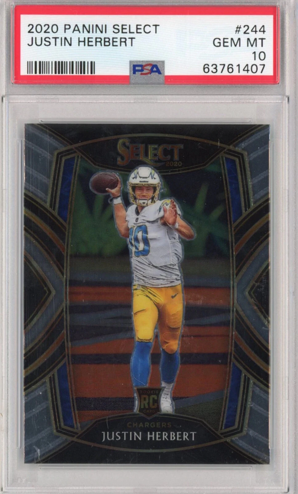 Graded 2020 Panini Select Justin Herbert #244 Club Level Rookie RC Card PSA 10
