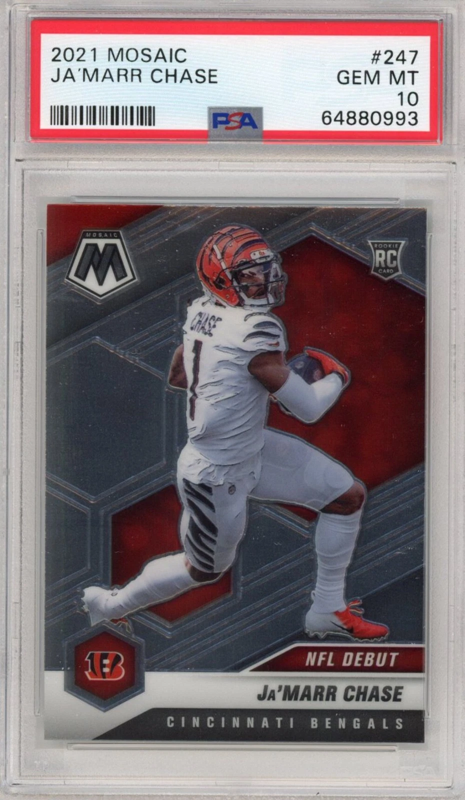 Graded 2021 Panini Mosaic Ja'Marr Chase #247 Rookie RC Football Card PSA 10 Mint