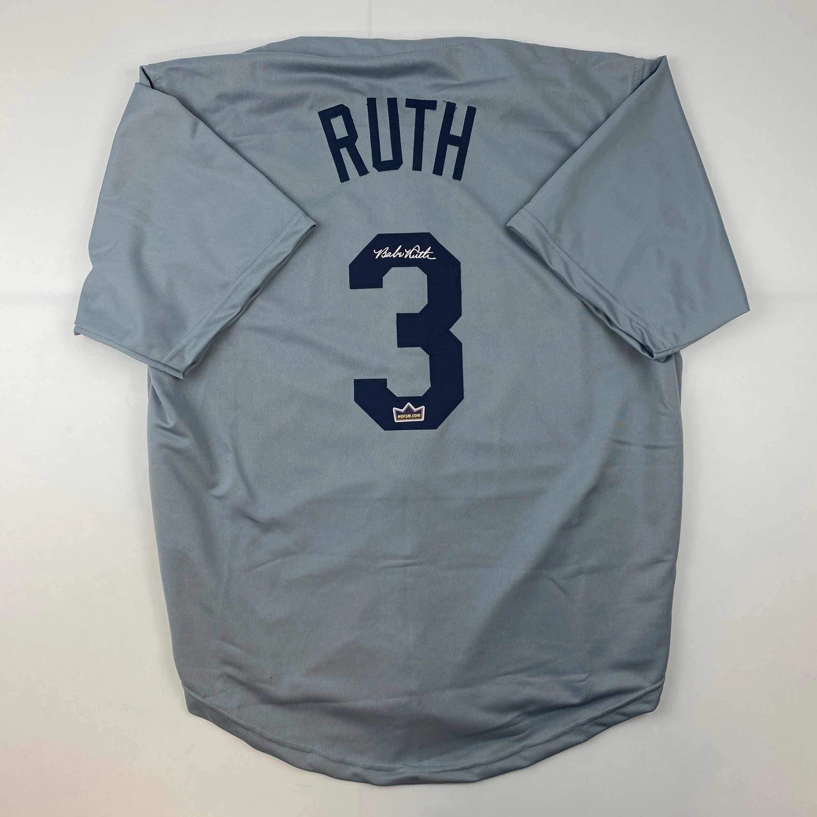 Facsimile Autographed Babe Ruth New York Grey Reprint Laser Jersey Size Men's XL