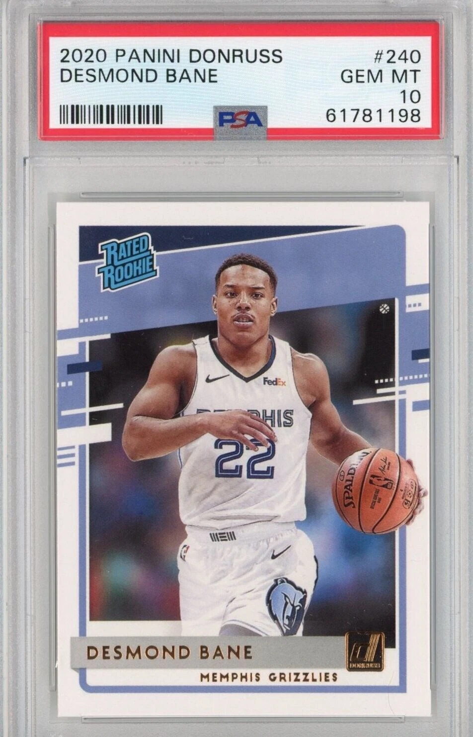 Graded 2020-21 Panini Donruss Desmond Bane #240 Rookie RC Basketball Card PSA 10