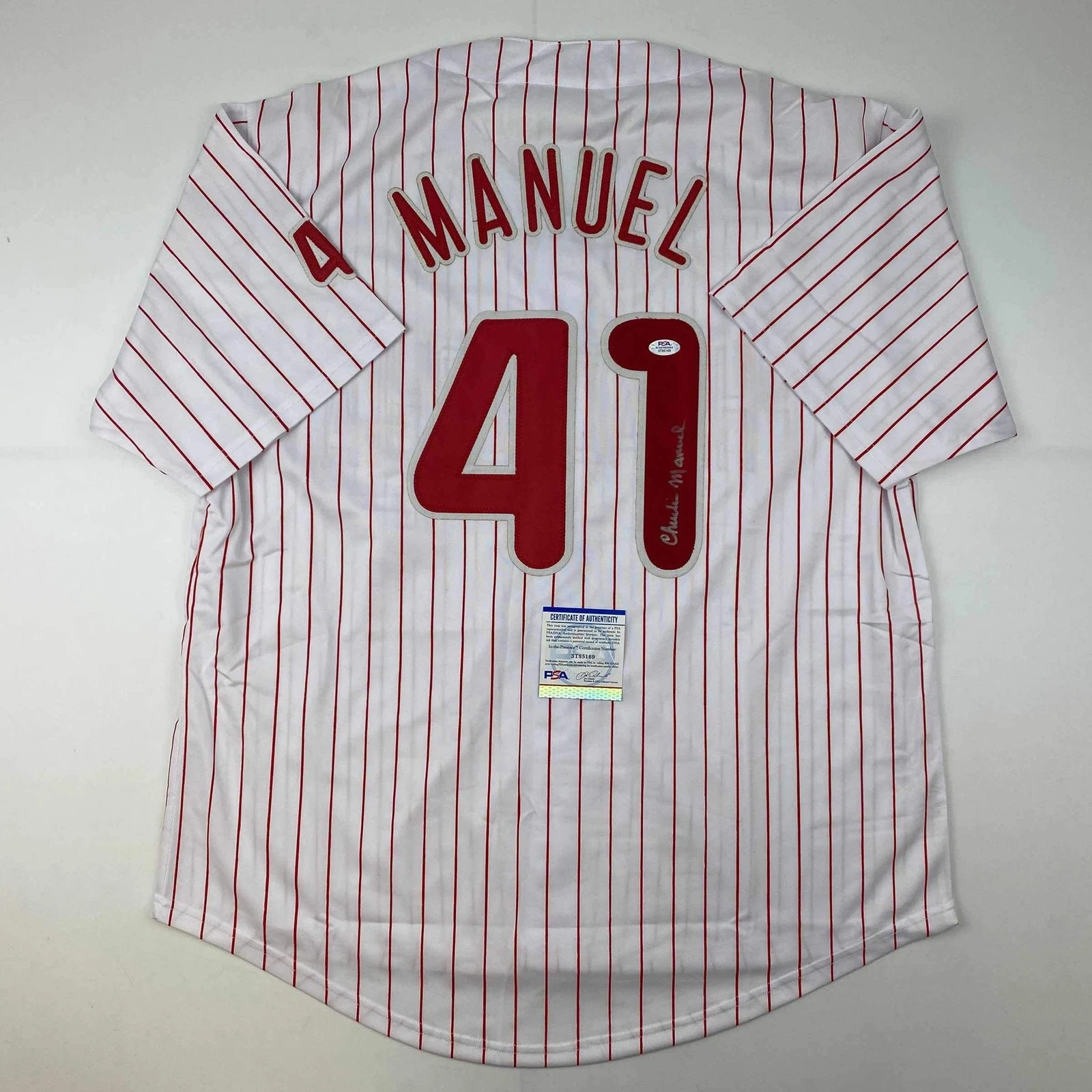 Autographed/Signed Charlie Manuel Philadelphia Pinstripe Jersey PSA/DNA COA