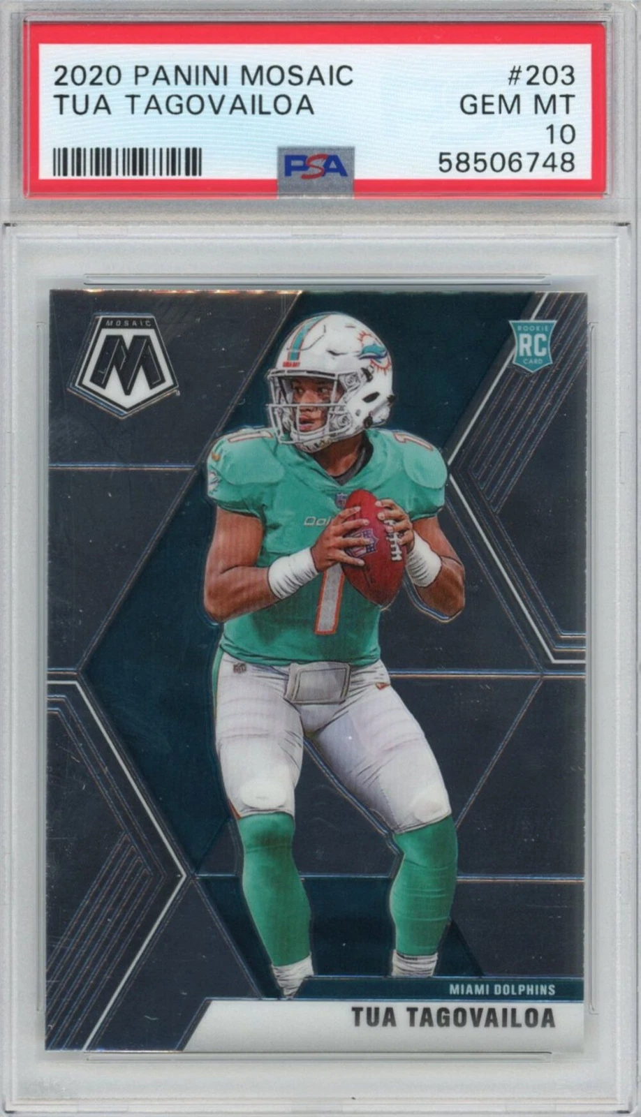 Graded 2020 Panini Mosaic Tua Tagovailoa #203 Rookie RC Card PSA 10 Gem Mint