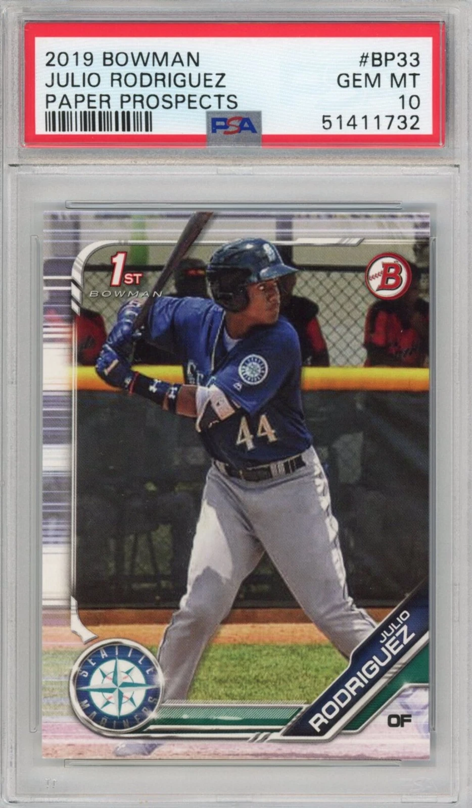 Graded 2019 Bowman Julio Rodriguez #BP33 Paper Prospects Rookie Card PSA 10 Mint