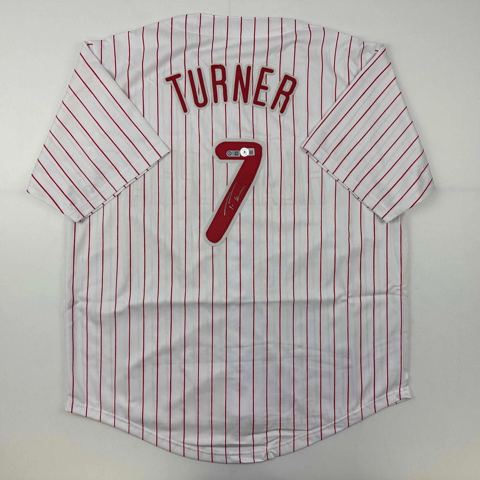 Autographed/Signed Trea Turner Philadelphia Pinstripe Jersey Beckett BAS COA