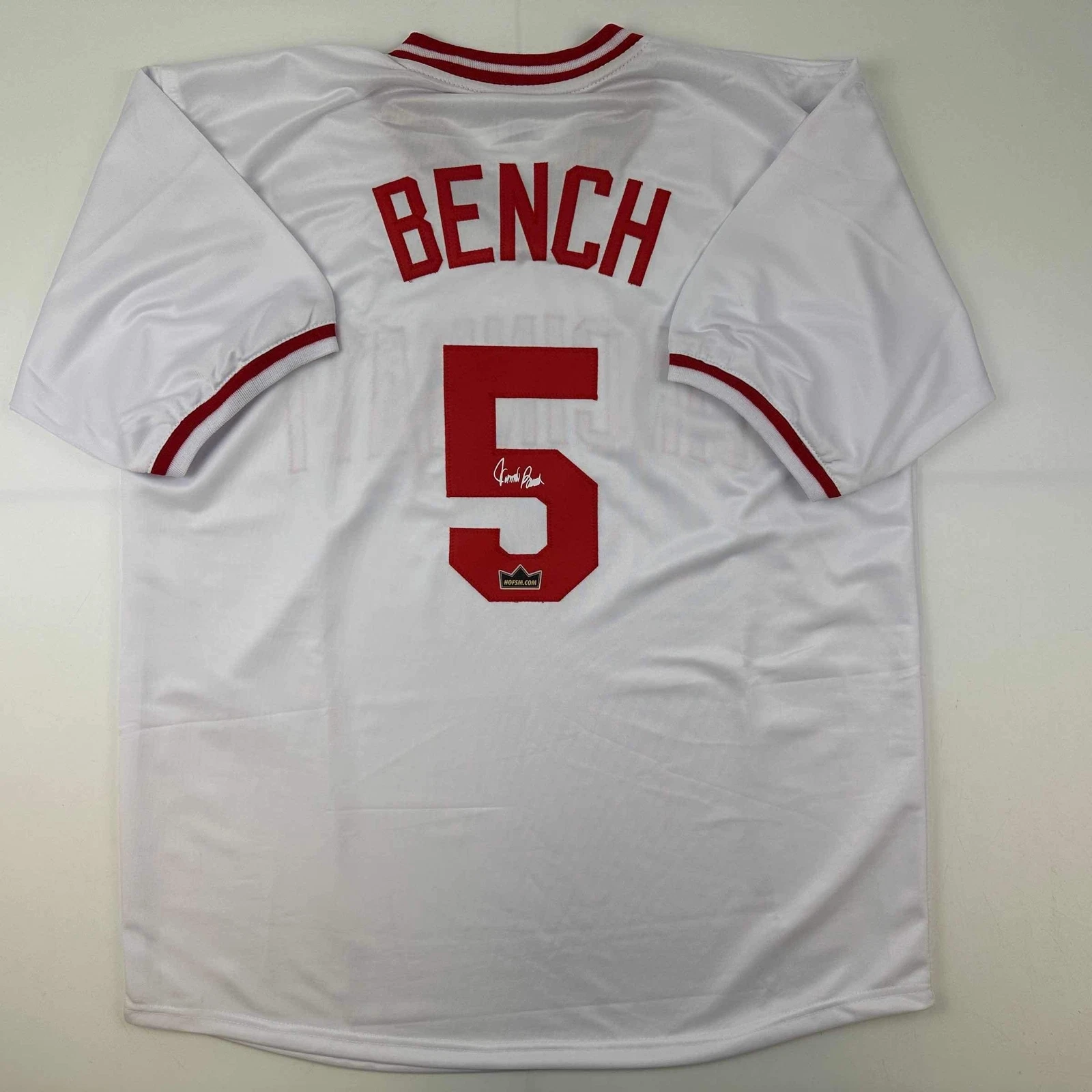 Facsimile Autographed Johnny Bench Cincinnati White Reprint Auto Jersey Men's XL
