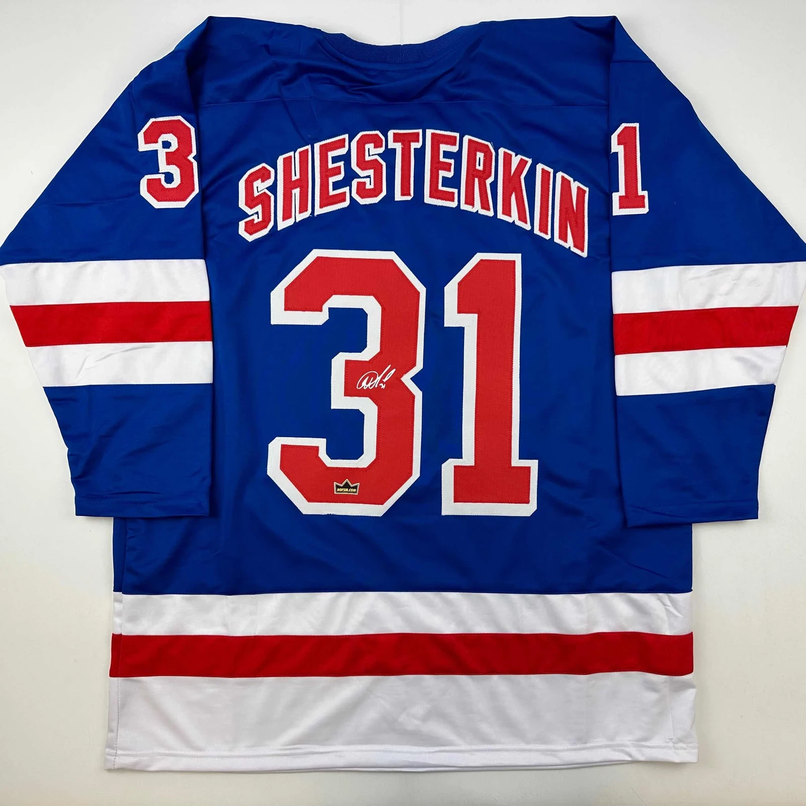 Facsimile Autographed Igor Shesterkin New York Blue Reprint Auto Jersey Men's XL