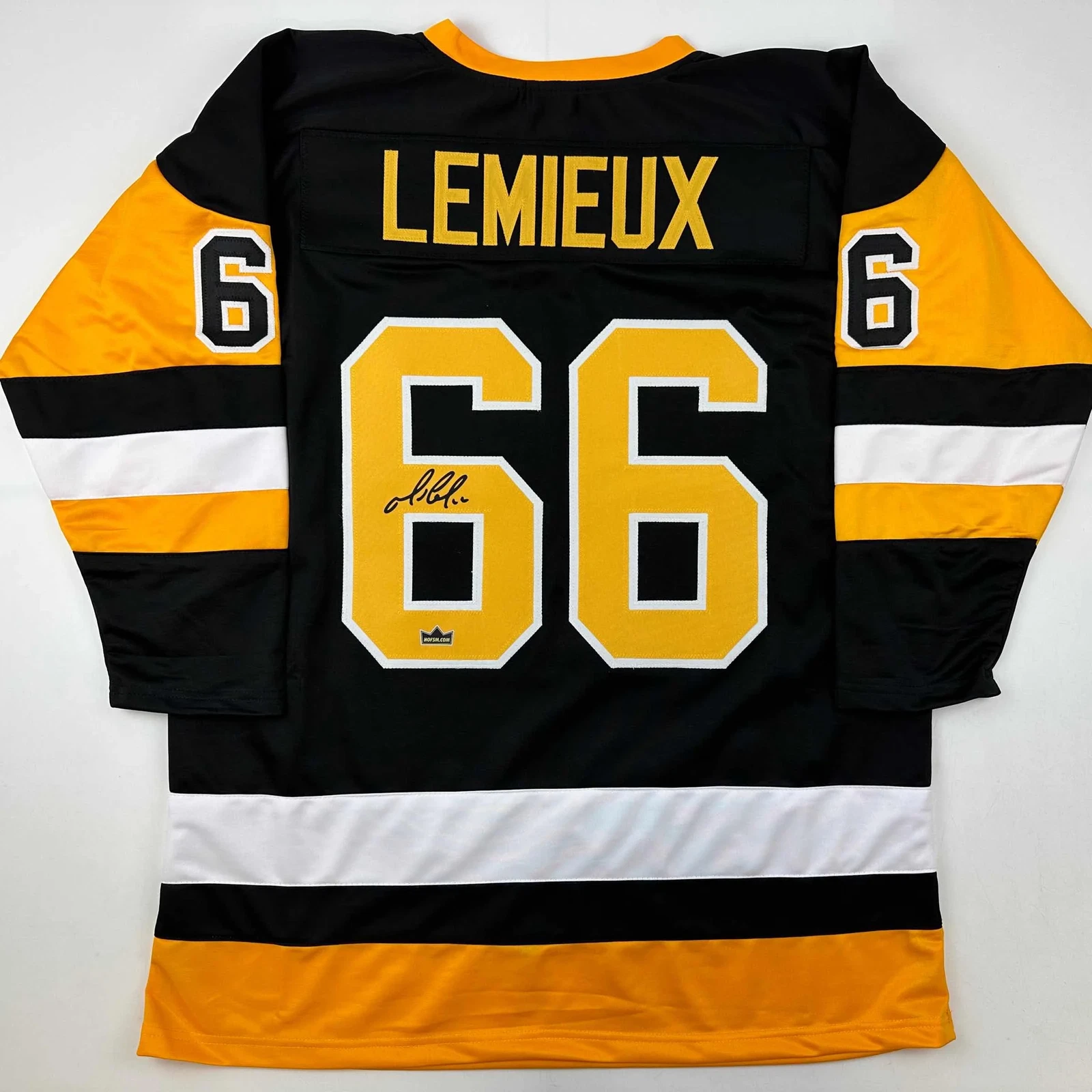 Facsimile Autographed Mario Lemieux Pittsburgh Black Reprint Auto Jersey Mens XL