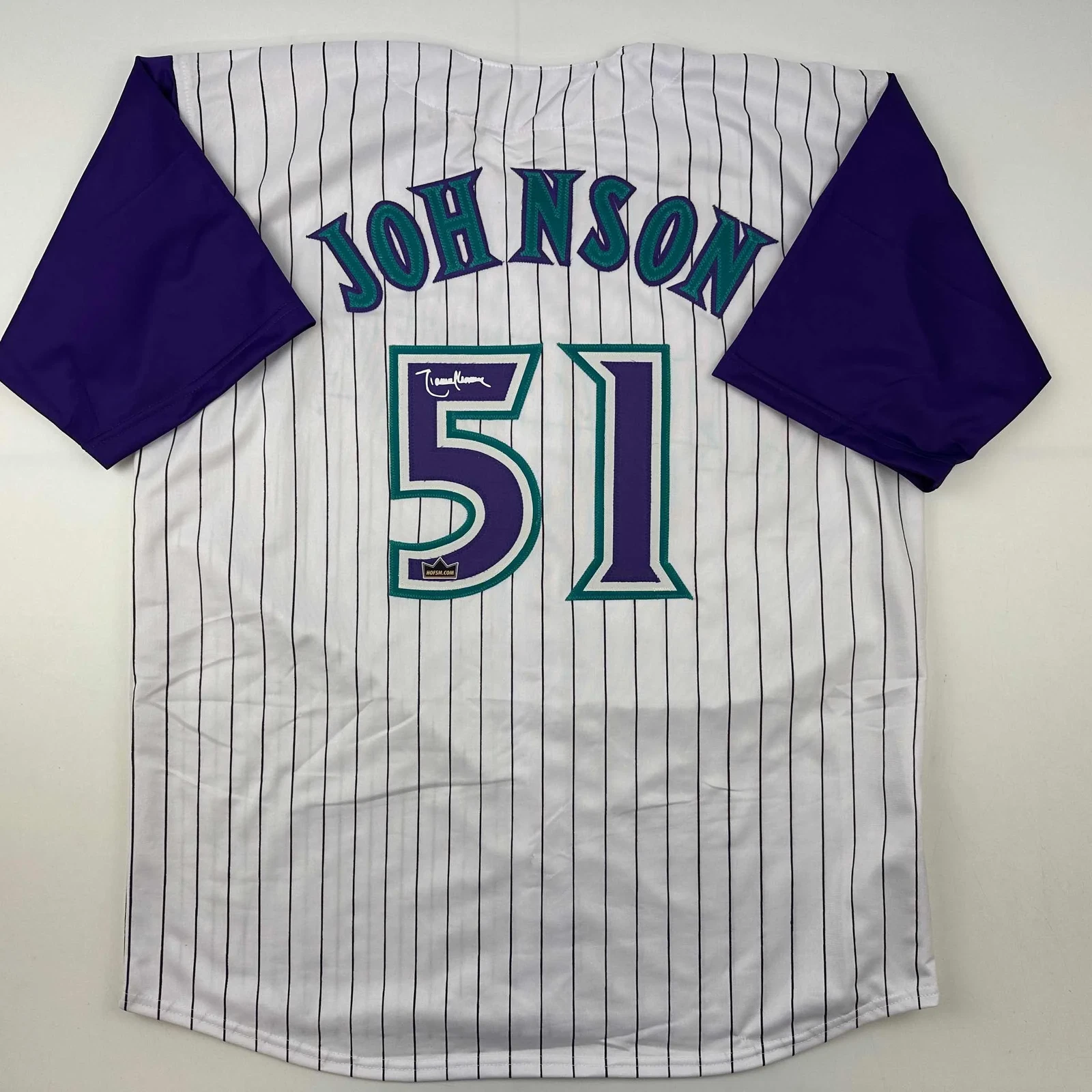 Facsimile Autographed Randy Johnson Arizona Pinstripe Reprint Auto Jersey XL