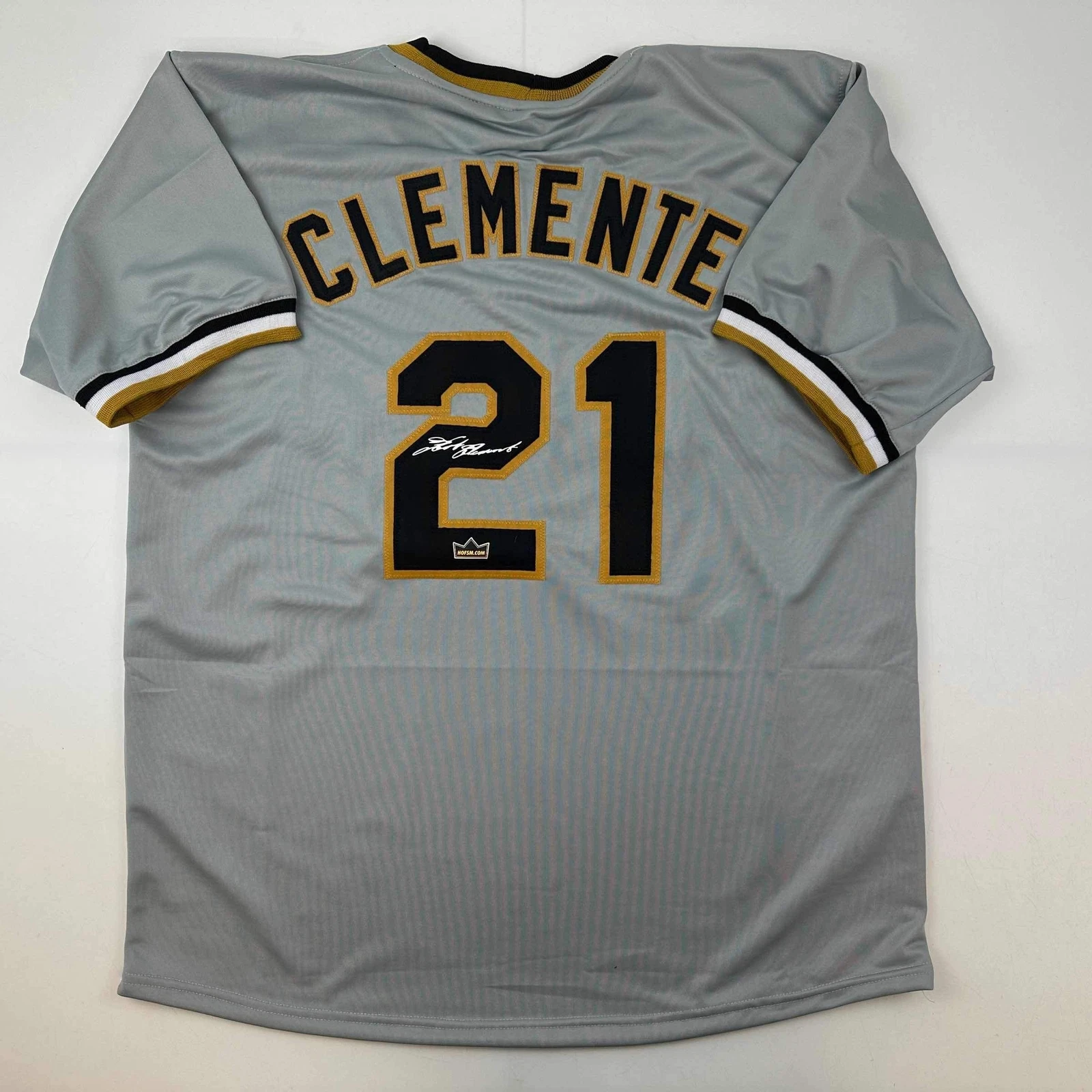 Facsimile Autographed Roberto Clemente Pittsburgh Grey Reprint Auto Jersey XL