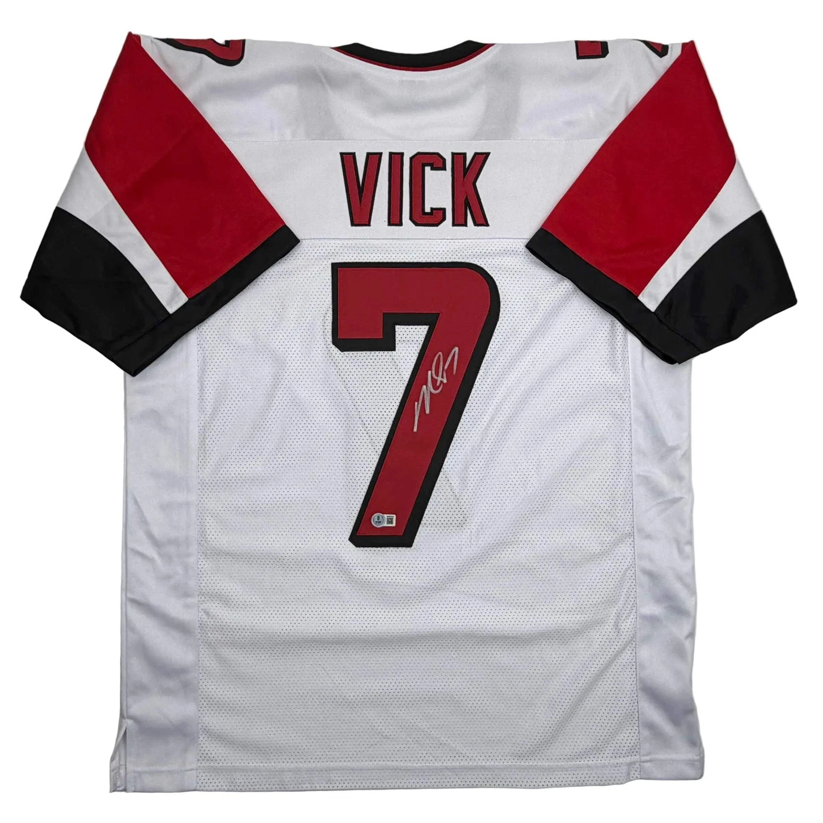 Autographed/Signed MICHAEL MIKE VICK Atlanta White Football Jersey PSA/DNA COA