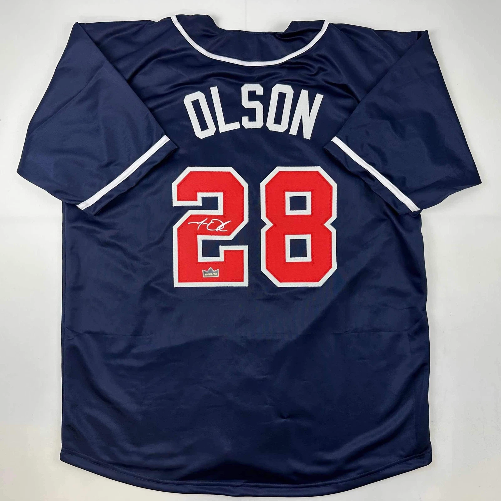 Facsimile Autographed Matt Olson Atlanta Blue Reprint Jersey Size Men's XL