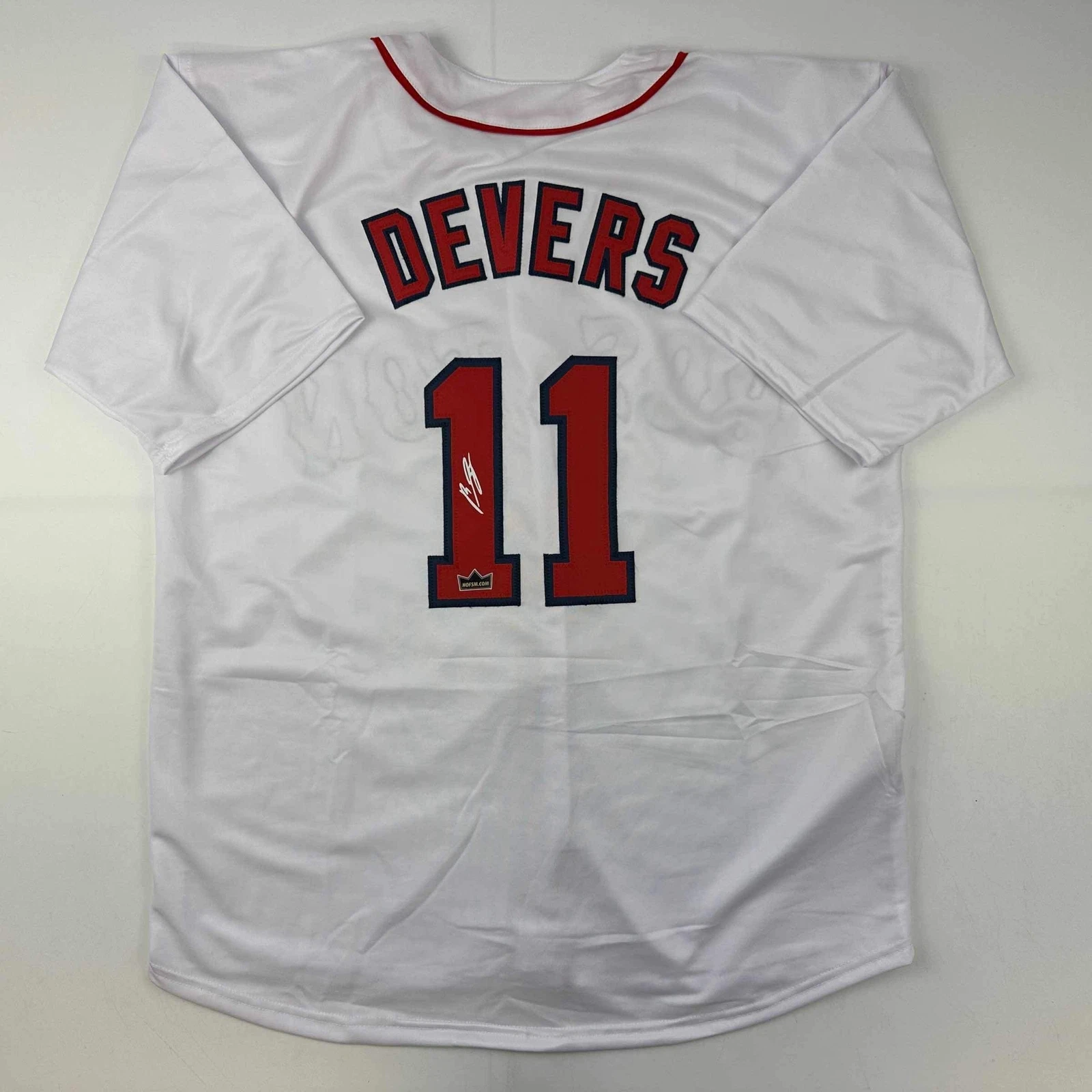 Facsimile Autographed Rafael Devers Boston White Reprint Jersey Size Men's XL