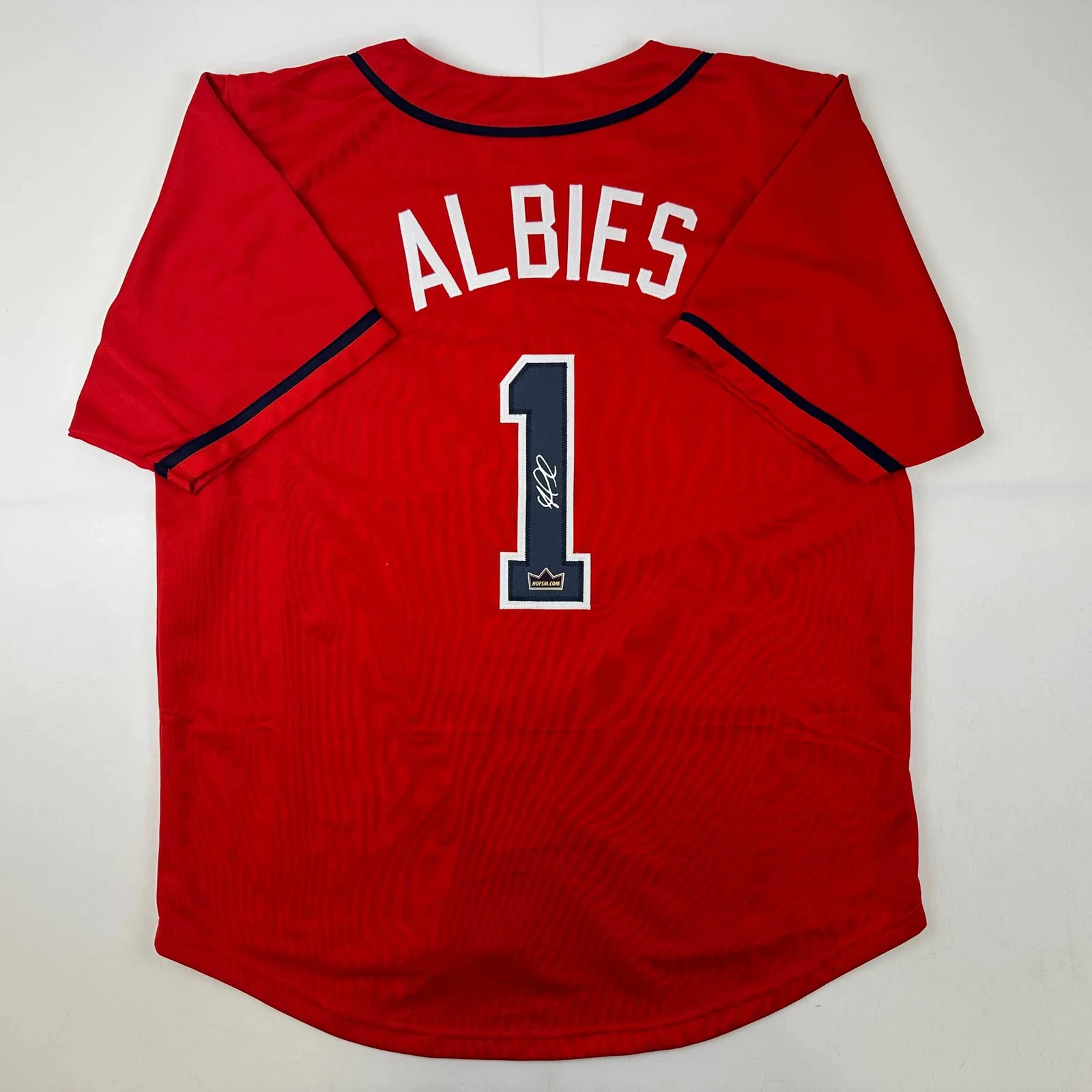 Facsimile Autographed Ozzie Albies Atlanta Red Reprint Jersey Size Men's XL
