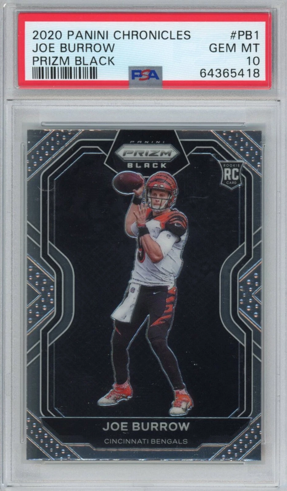 Graded 2020 Panini Chronicles Joe Burrow #BP1 Prizm Black Rookie RC Card PSA 10