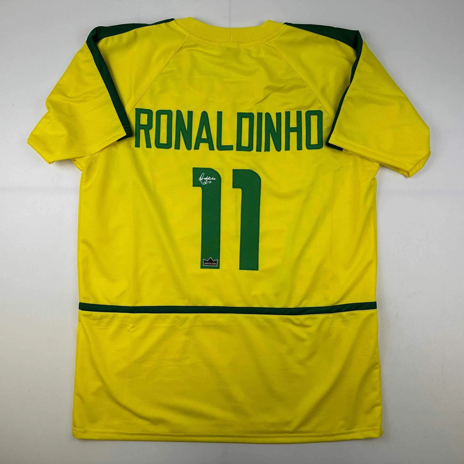 Facsimile Autographed Ronaldinho Brazil Yellow World Cup Reprint Jersey Men's XL