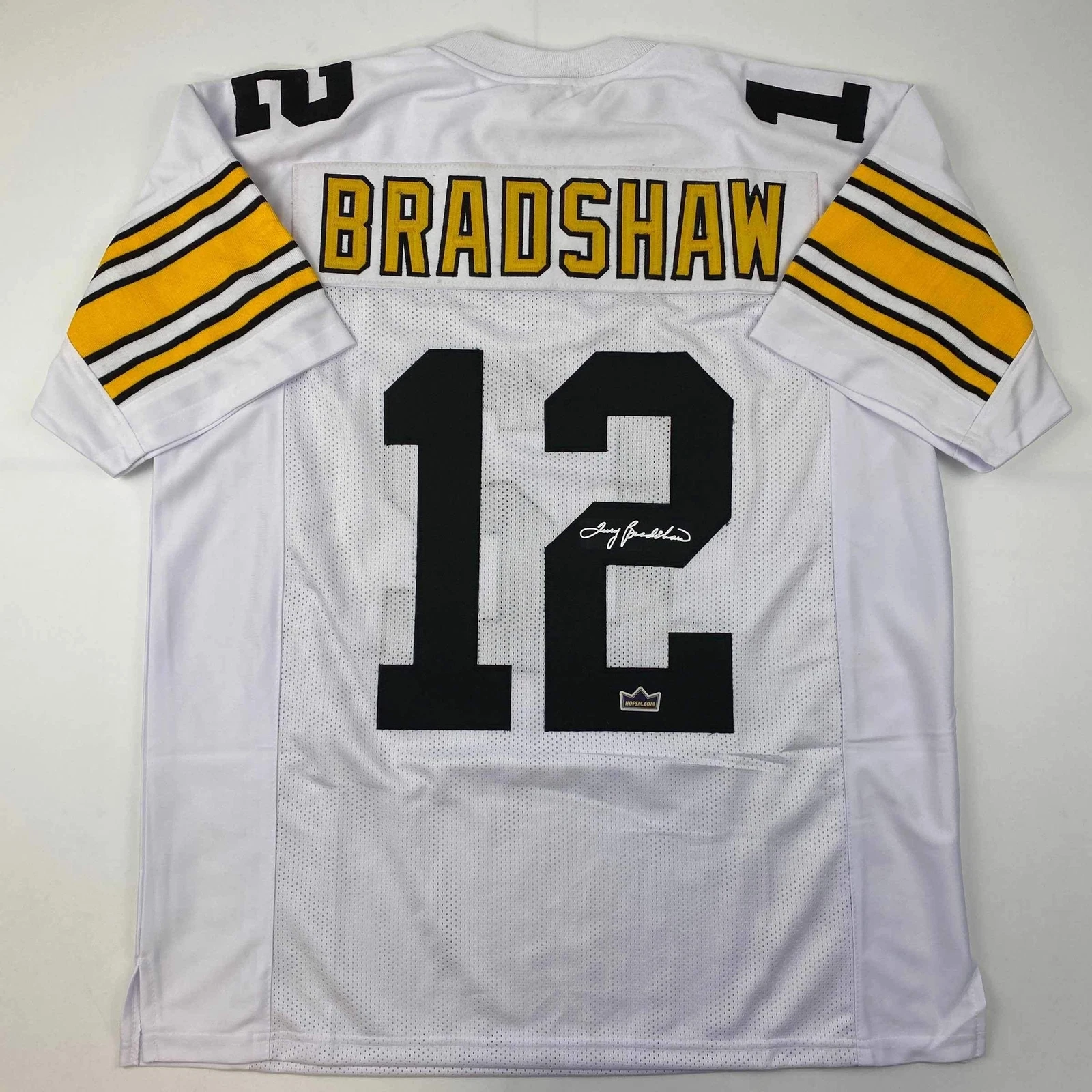 Facsimile Autographed Terry Bradshaw Pittsburgh White Reprint Jersey Men's XL