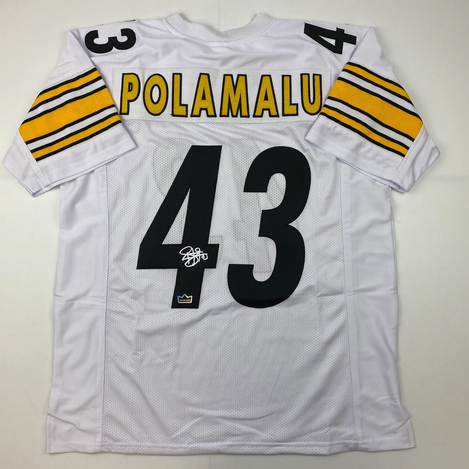 Facsimile Autographed Troy Polamalu Pittsburgh White Laser Jersey Size Men's XL