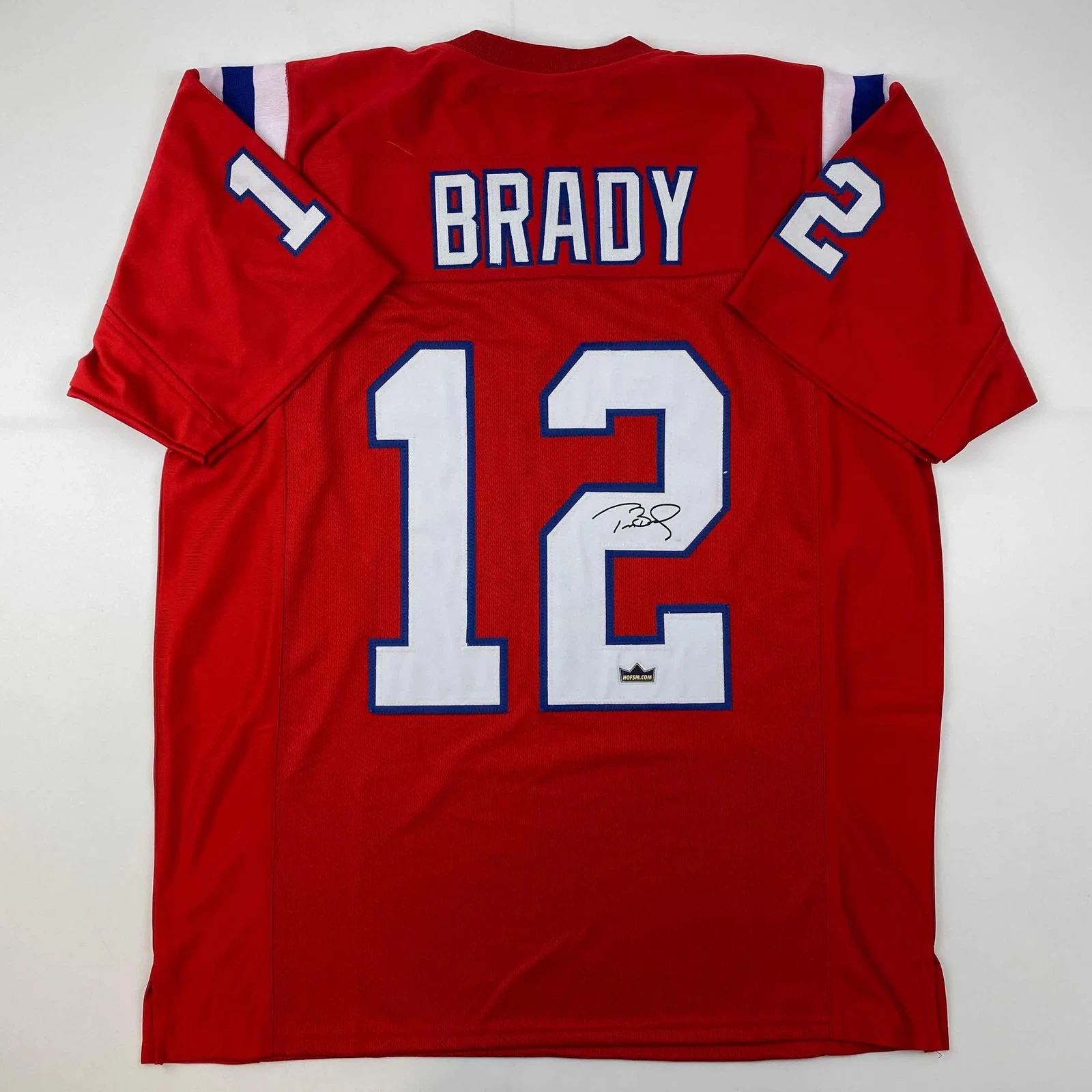 Facsimile Autographed Tom Brady New England Red Reprint Jersey Size Men's XL