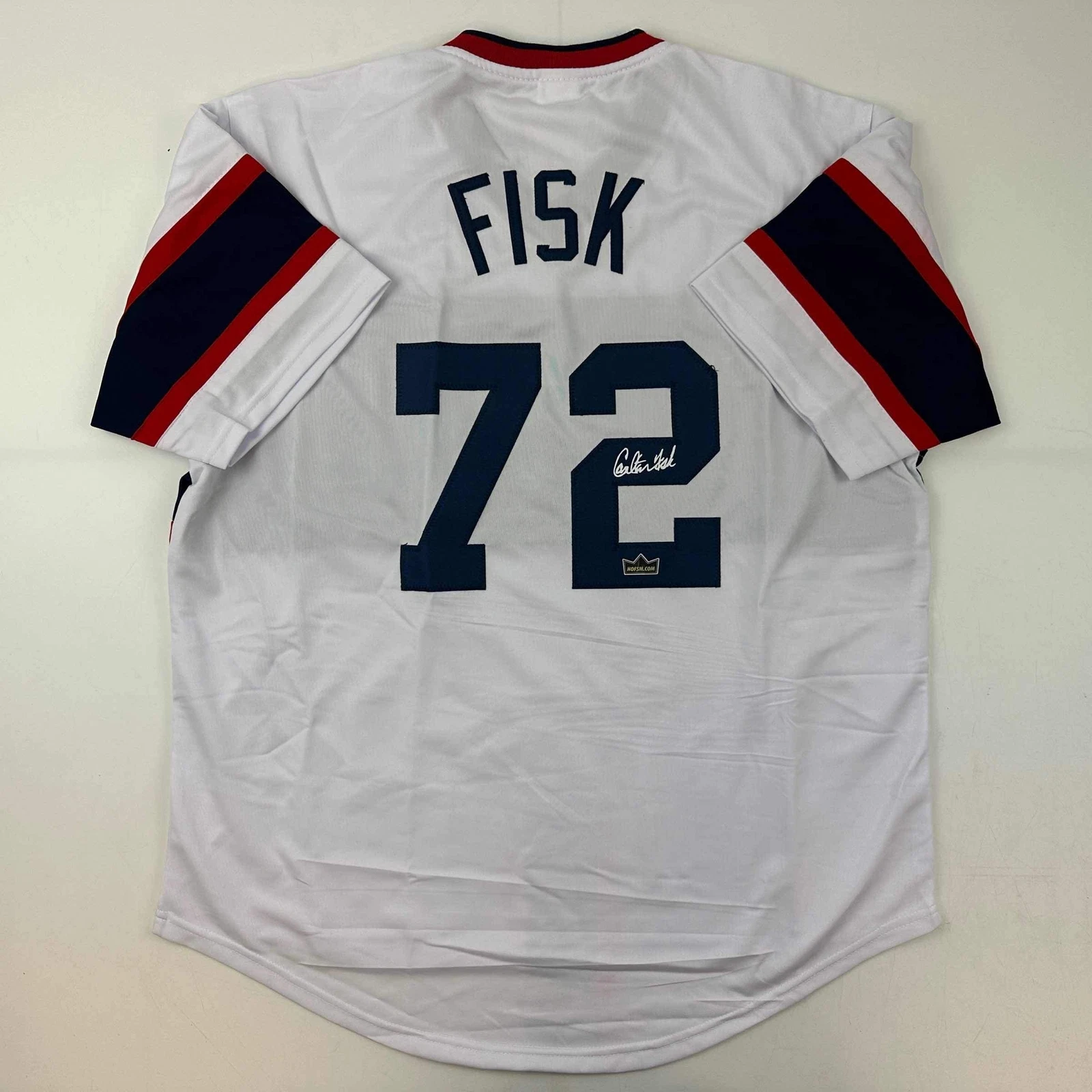 Facsimile Autographed Carlton Fisk Chicago White Retro Reprint Jersey Men's XL