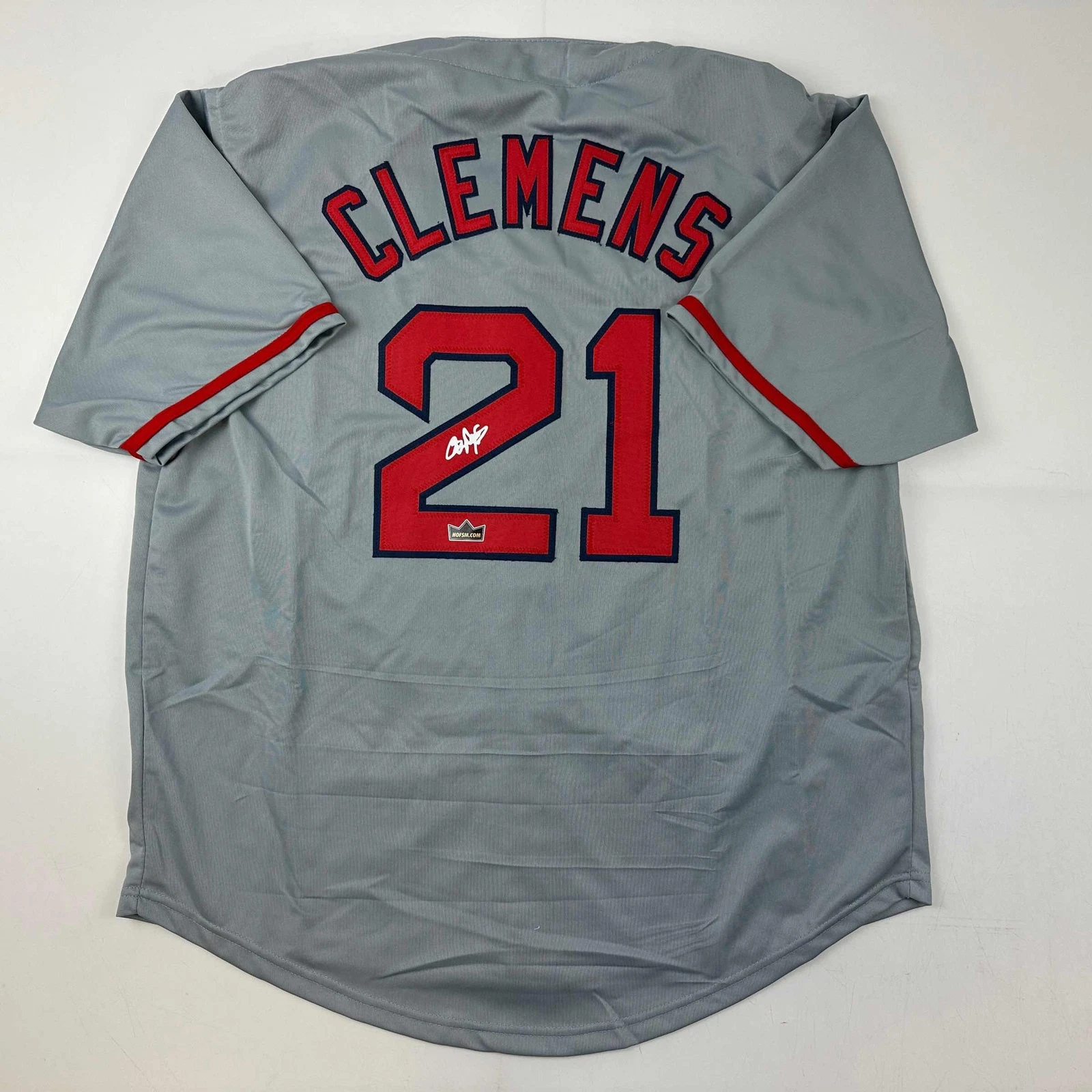 Facsimile Autographed Roger Clemens Boston Grey Reprint Jersey Size Men's XL