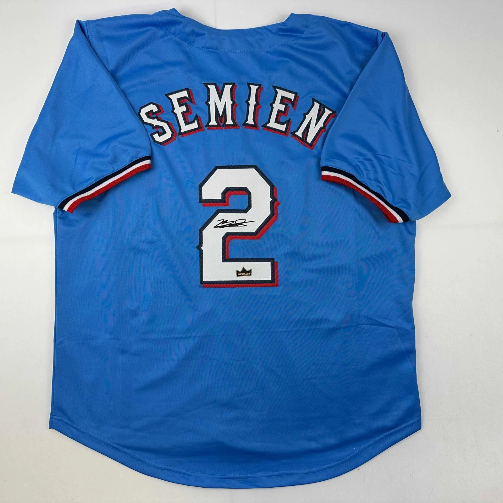 Facsimile Autographed Marcus Semien Texas Light Blue Reprint Jersey Size Mens XL